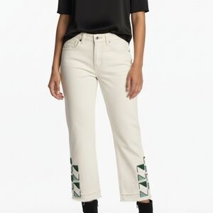 Levi's Hand and Crafter White Crop Jeans Green Beads Embelished W 25 (bo31)